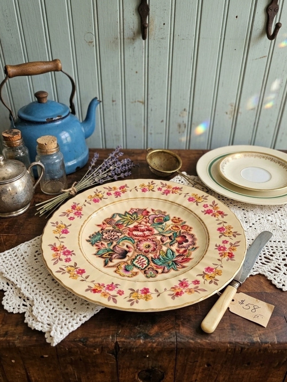 Vintage Wade England "Harvest Ware" Floral Dinner Plate - Scalloped Edge